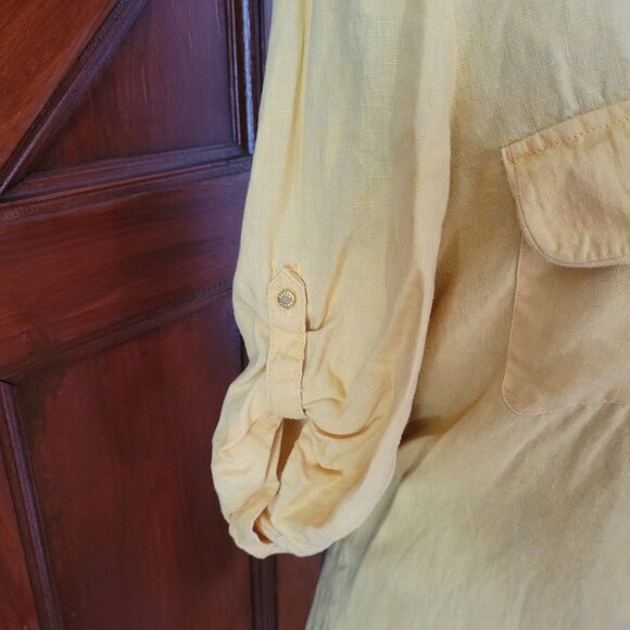 Ellen Tracy Yellow 3/4 Sleeve Linen-Cotton Blend Zip-Front Blouse Size XS - Picture 3 of 5